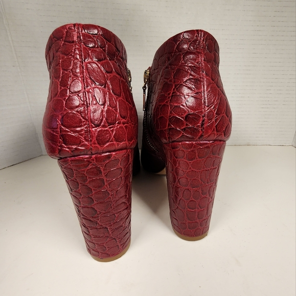 Trina Turk Los Gatos Croc Leather Heels Wine Color Zip Peep Toe 8M - Picture 5 of 11